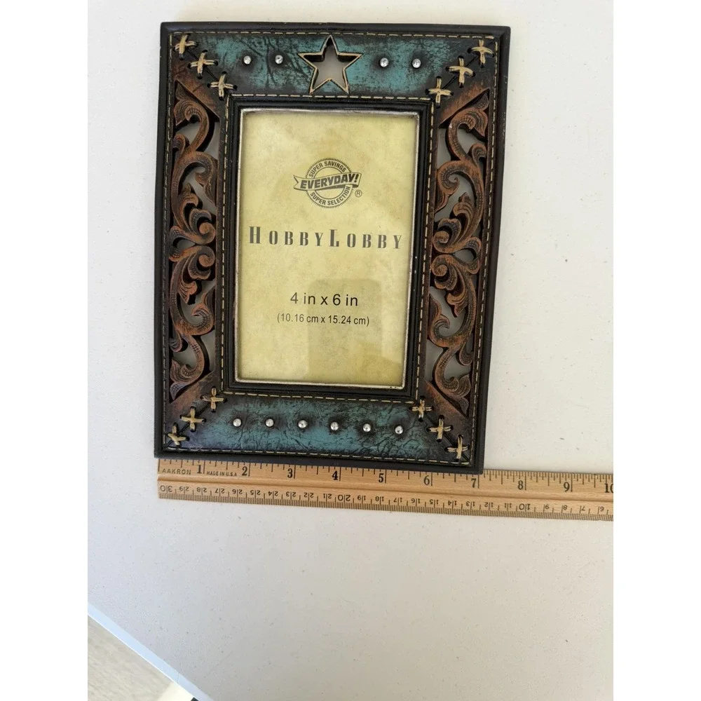 Rustic Teal And Brown Picture Frame READ NOTE